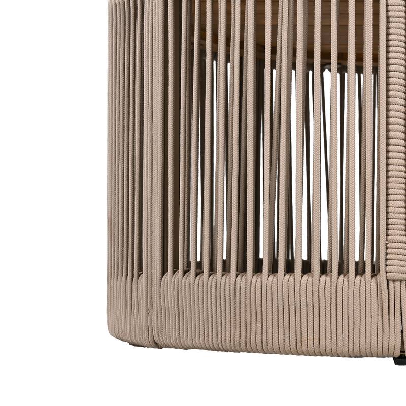 Roomfitters 31.5" Round Outdoor Coffee Table, Acacia Wood and Rattan Rope Accent Table for Patio and Balcony