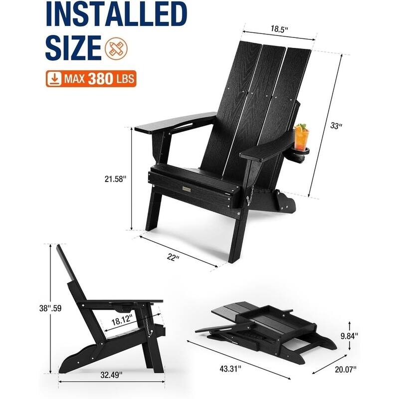 WINSOON Modern HDPE Outdoor Folding Adirondack Chair With Cup Holder Set Of 4