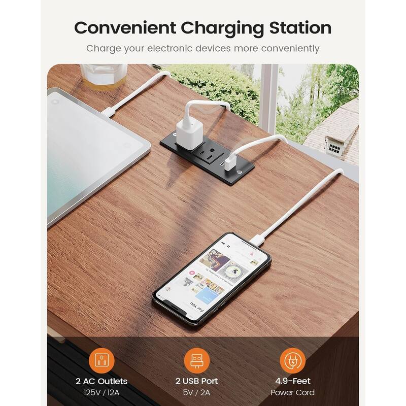 Night Stand Charging Station Drawers LED Nightstands Beside Table