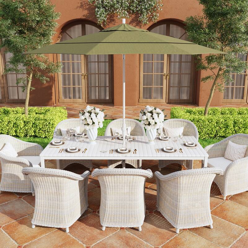 California Umbrella 11' Rd. Aluminum Market Umbrella, Crank Lift, Collar Tilt, Dbl Wind Vent, White Finish, Olefin Fabric