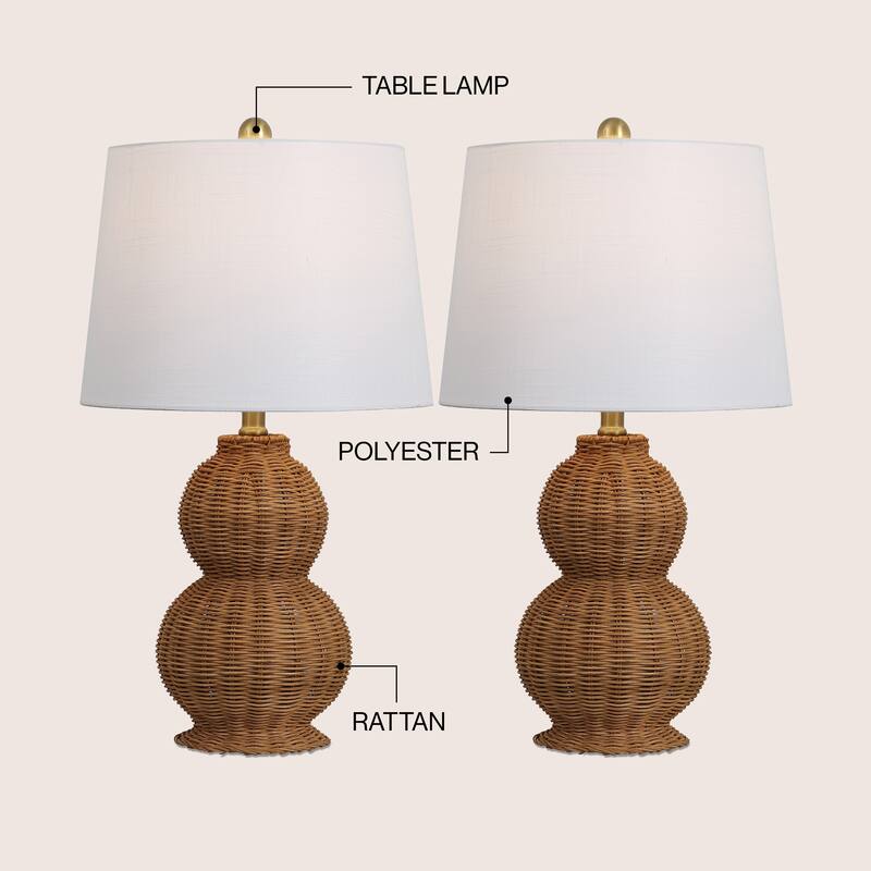 Millie 23" Modern Coastal Woven Rattan Gourd LED Table Lamp (Set of 2)