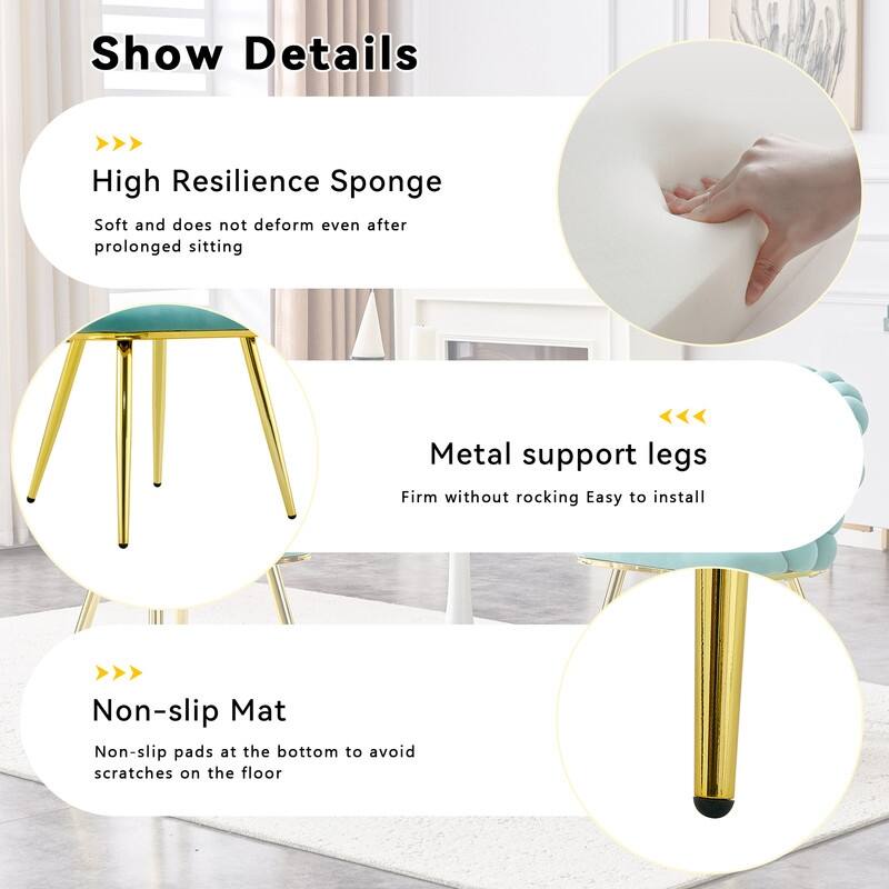 Luxe Gold-Leg Velvet Dining Chair - Modern Bubble Bead Accent Chair for Kitchen & Dining Room