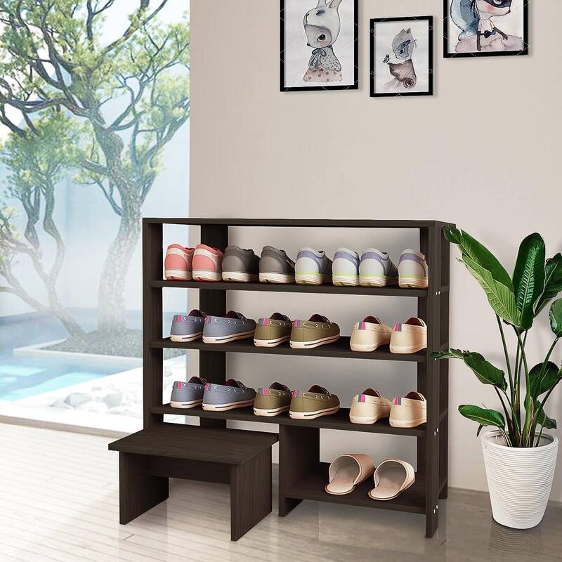 HELLO LAURA Farmhouse 4 Tier Wood Shoe Rack for Entryway Black
