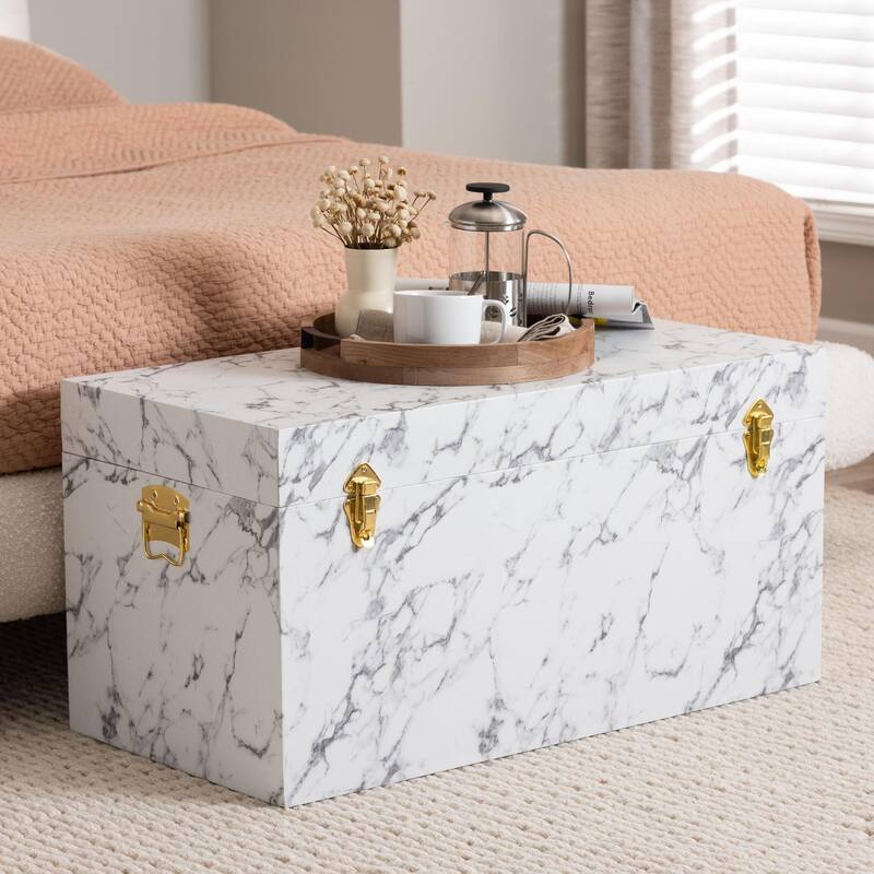 Brenta Storage Trunk with Lift-Top Lid - Decorative Organizer Chest with Faux Marble Effect, Contemporary Storage Solution