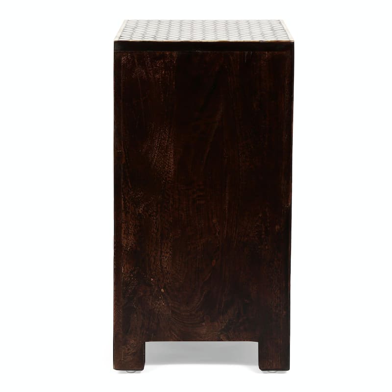 Boho Bone Inlay Nightstand - 3 Drawer Mango Wood, Handcrafted