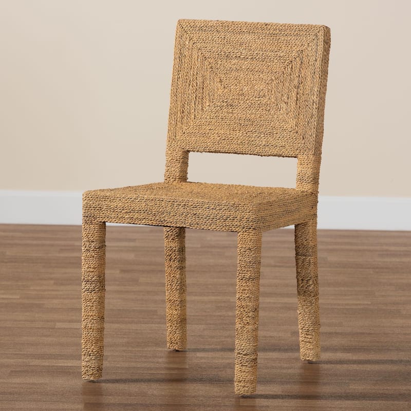 Anfield Modern Bohemian Natural Seagrass and Mahogany Wood Dining Chair