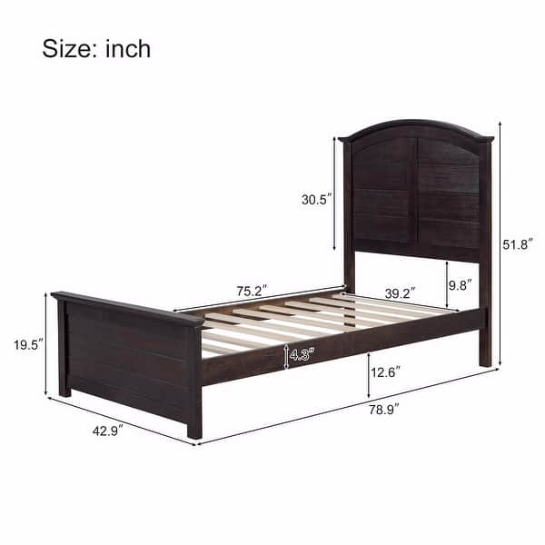 dimension image slide 0 of 2, Farmhouse Wooden Platform Bed with Curled Design Headboard and Footboard