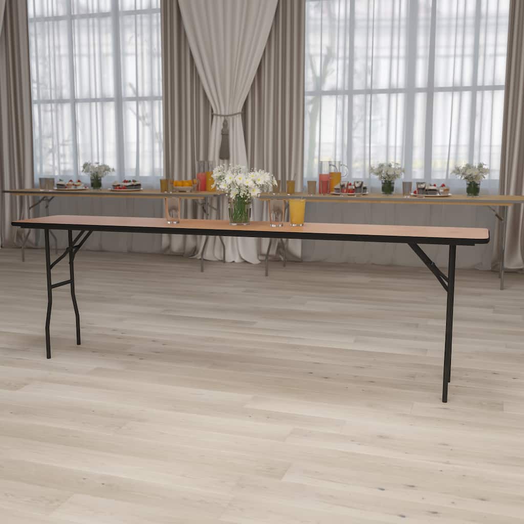 Natural Wood Folding Table - 18"W x 96"D x 30.25"H - 18"W x 96"D x 30.25"H
