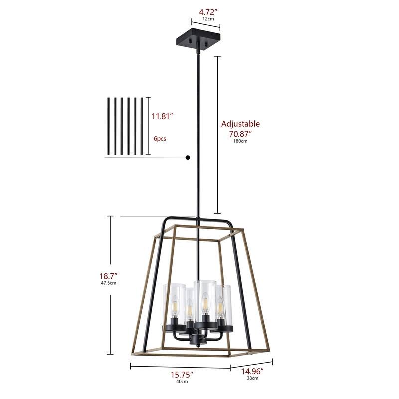 Farmhouse Black Metal Cage 4 Light Pendant Ceiling Light for Entryway and Foyer