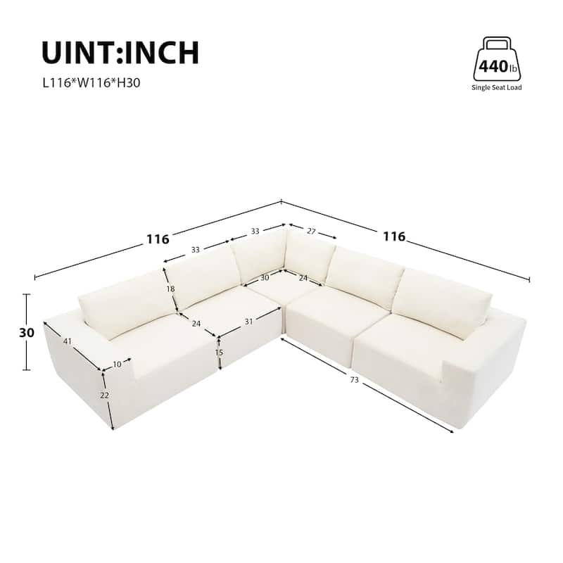 116*116" Modular L Shaped Sectional Sofa, Upholstered Indoor Furniture