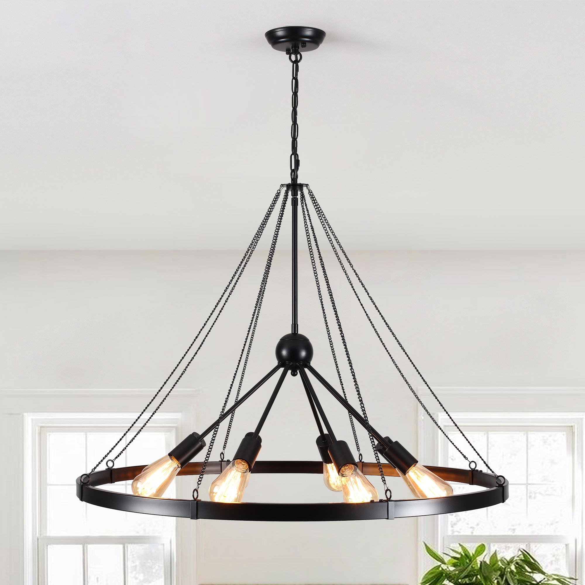 8-Light Circle Wagon Wheel Chandelier Linear Sputnik Chandelier Lighting for Kitchen Island