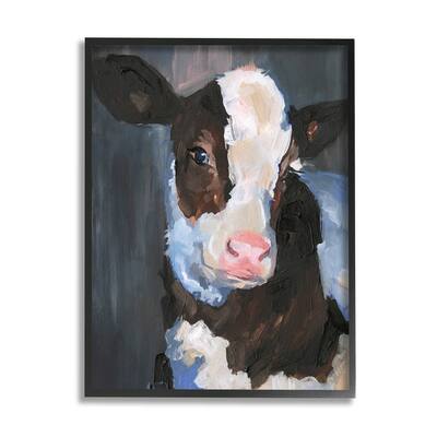 Stupell Detailed Painterly Country Cow Calf Cattle Portrait Framed Wall Art - Black