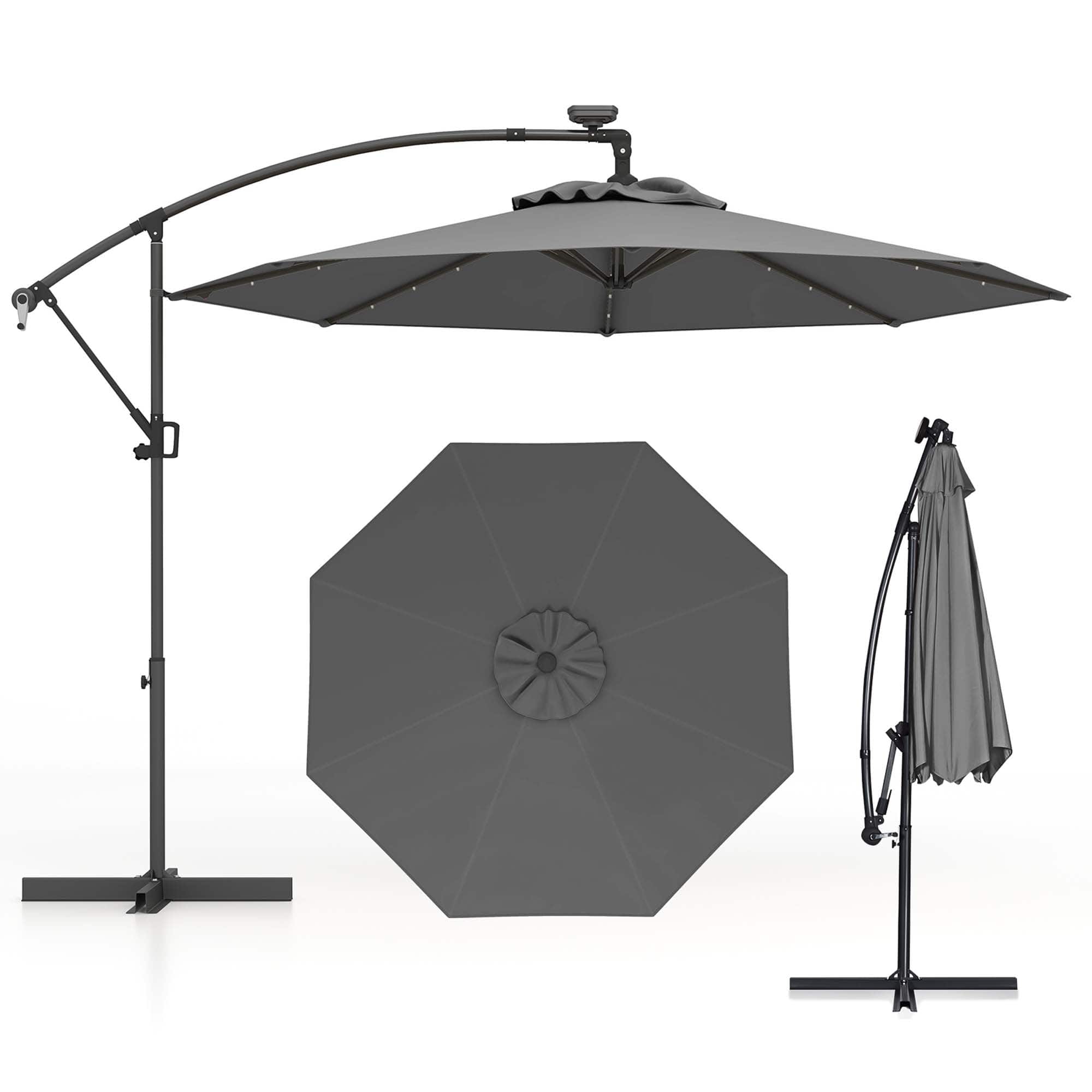 costway 10ft patio offset umbrella solar powered led rotation 360? Umbrella-Tan coated aluminum rod prevents rust and scratches Weather Costway 10 ft Patio Cantilever