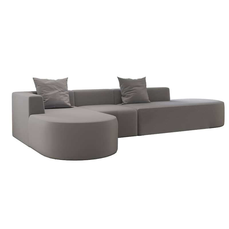 L Shaped Modular Sectional Sofa with Movable Ottoman, Corduroy Boneless Cloud Couch, Full-Compressed Deep Seat Sofa