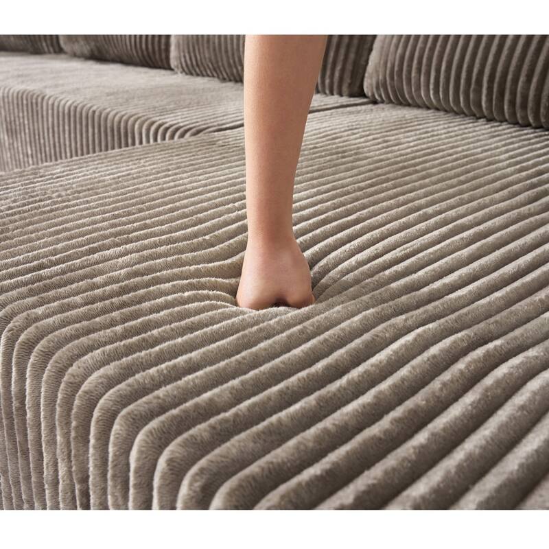 130" U-Shaped Corduroy Sectional Sofa with Cup Holders, No Assembly Required