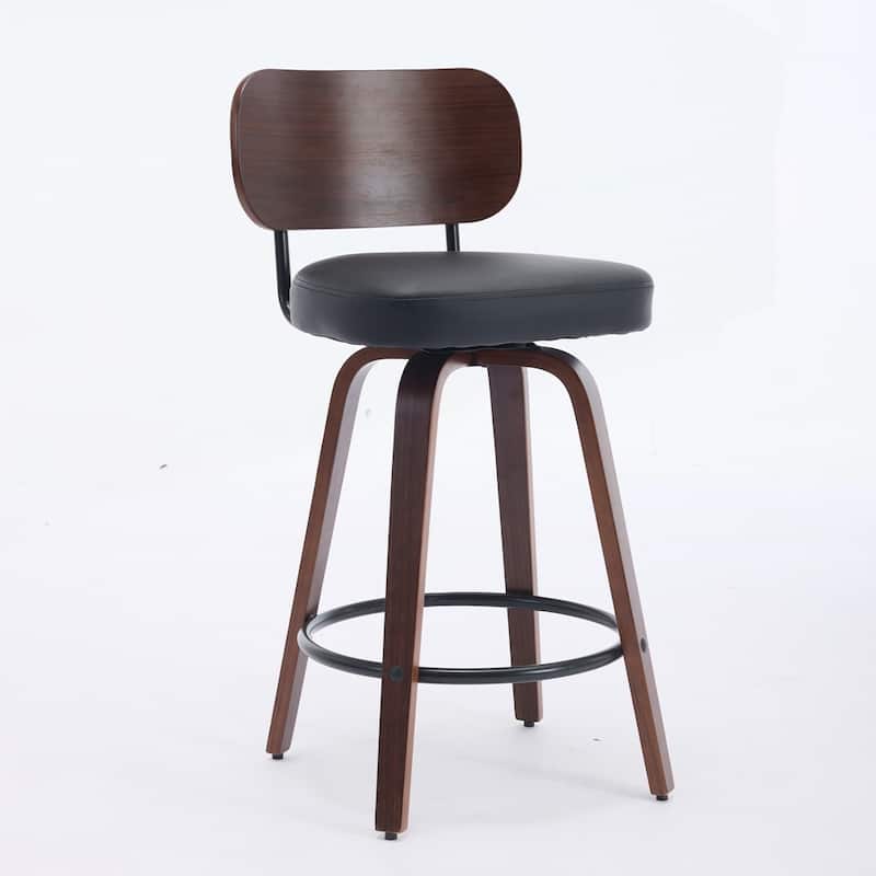 Upholstered Faux Leather Counter Height Barstools with Walnut Back and Bentwood Legs