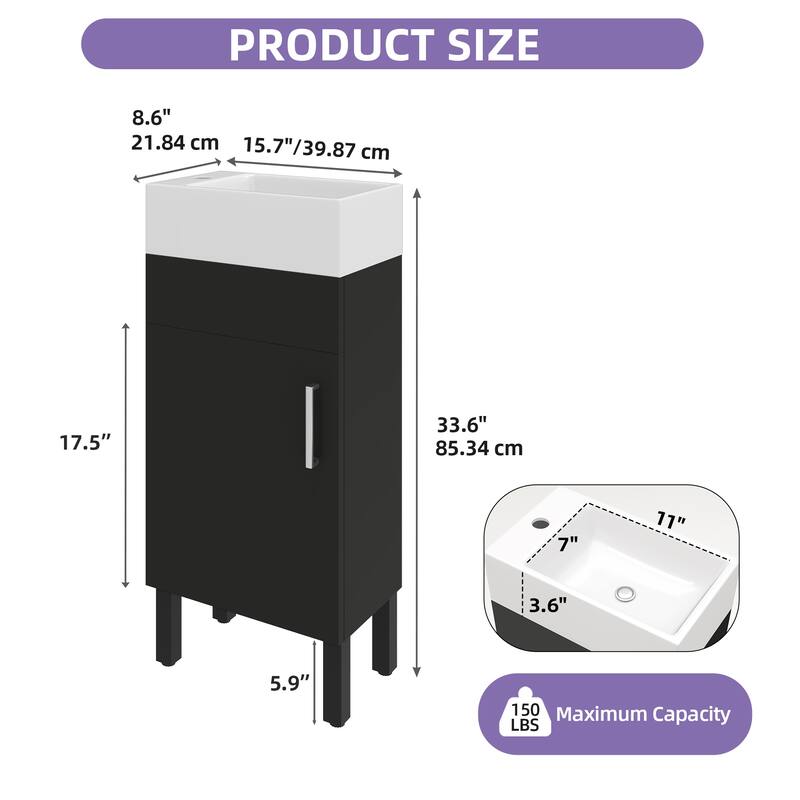 Moasis 15.7 Inch Freestanding Bathroom Vanity with Cabinet Storage and Modern Design