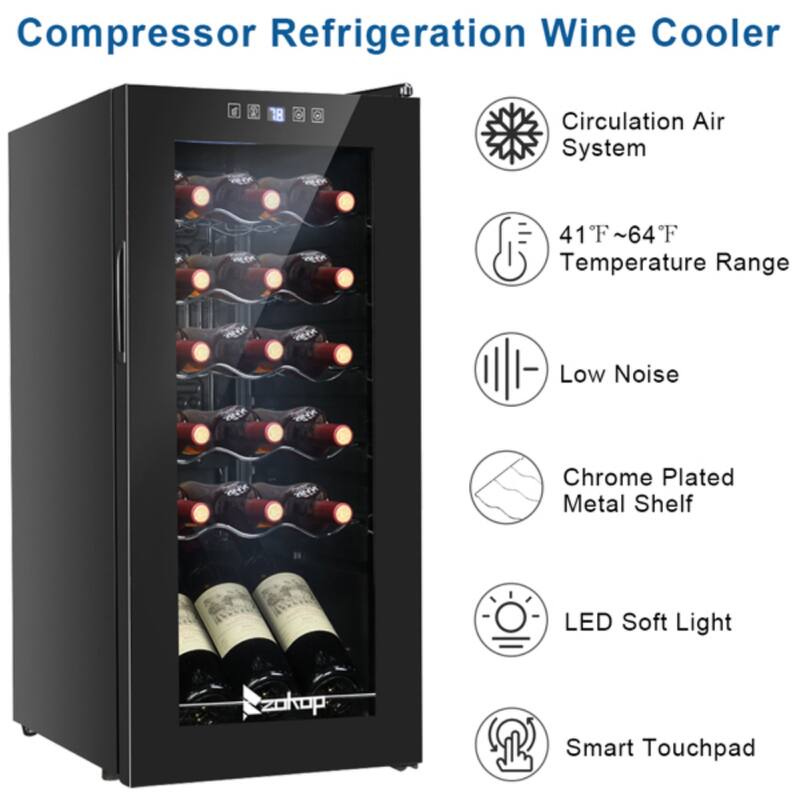 15V /60Hz 18 Bottle/1.8Cu.Ft/52L/ Compressor Wine Cabinet Black - 13.58 x 17.72 x 30.31