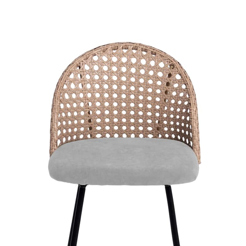 2 Set Rattan 27" Upholstered Chenille Full Back Counter Stool