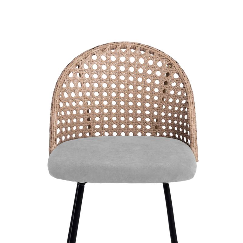 Coastal Rattan Back Counter Height Upholstered Bar Stools