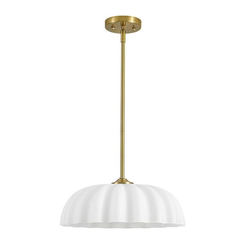 Chic Modern 1-Light Shell Scalloped Glass Single Pendant - 15.7 in