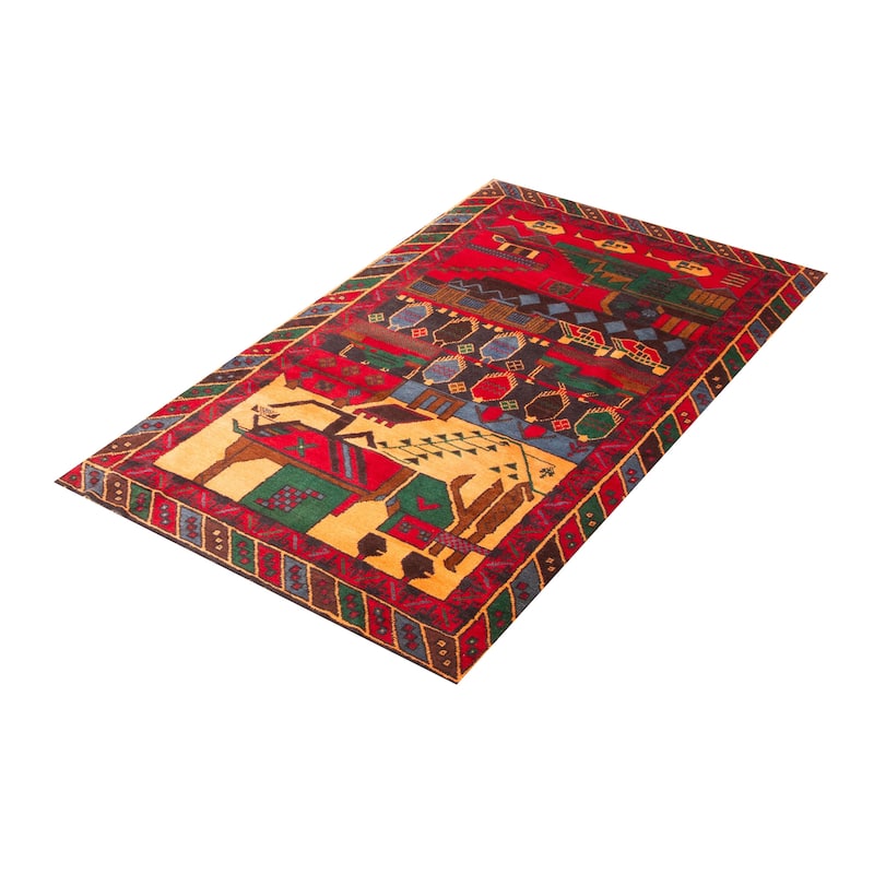 ECARPETGALLERY Hand-knotted Baluch Red Wool Rug - 3'9 x 6'6