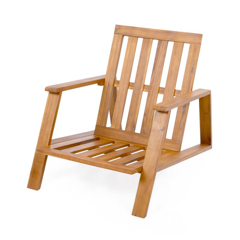 Patio Lounge Chair Set of 2, Outdoor Club Chair with Beige Cushion and Teak Acacia Wood Frame