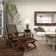 preview thumbnail 2 of 18, Dark Brown Leather Handmade Upholstered Room Accent Chair with Ottoman with Scrolled Wood Arms and Arched Legs