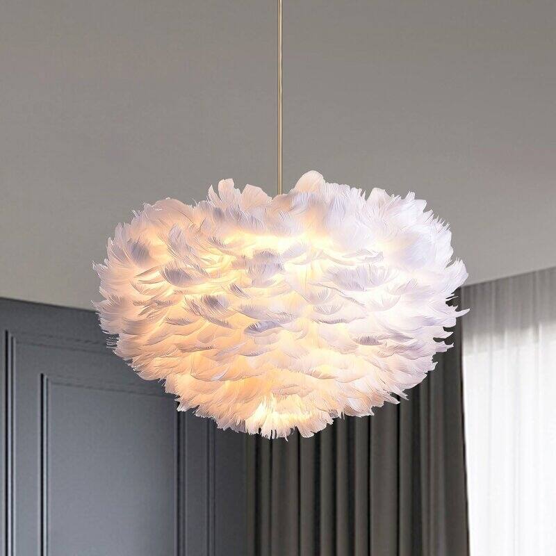 Maxax 3 - Light Shaded Globe Chandelier with Feather Accents