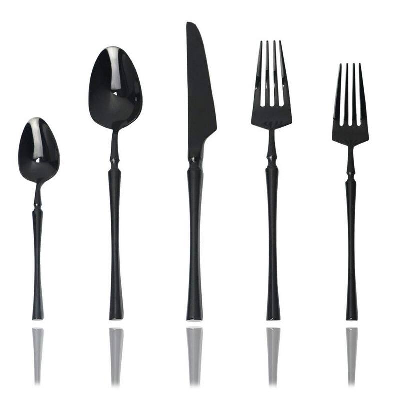 Stainless Steel Silver Flatware/Cutlery/Tableware Set Service - Black - Service for 4 - service 4