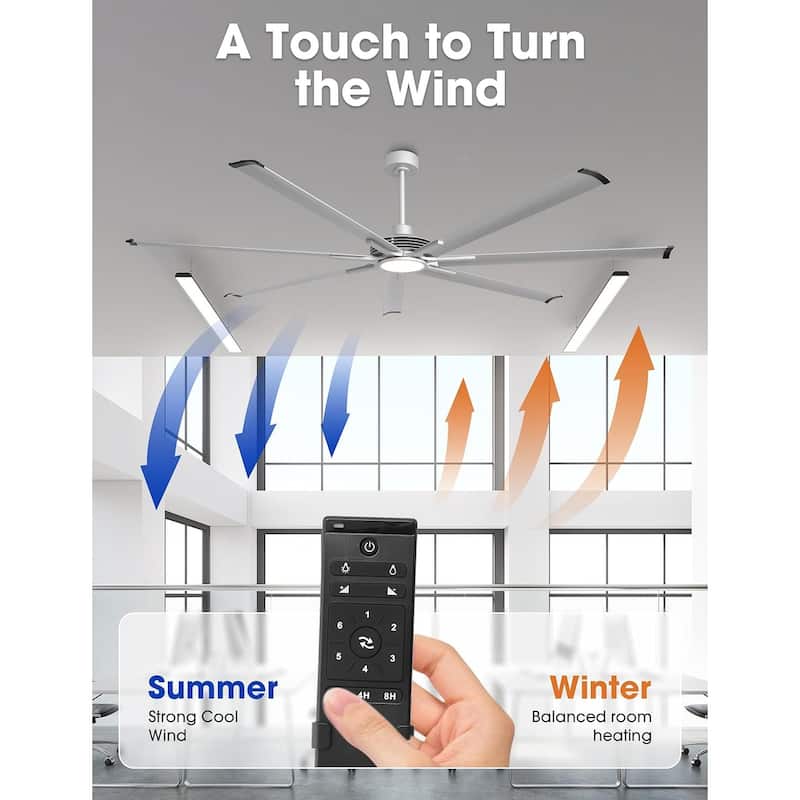 Ceiling Fan Industrial 100" Modern Silver 7-Blade LED Light