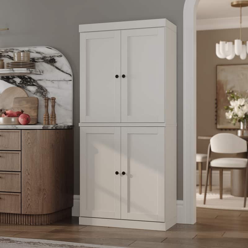Palace Imports 100% Solid Wood Pantry Cabinet, Shaker Doors, Adjustable Shelves, 32" Wide, 71.5" Tall - Off White