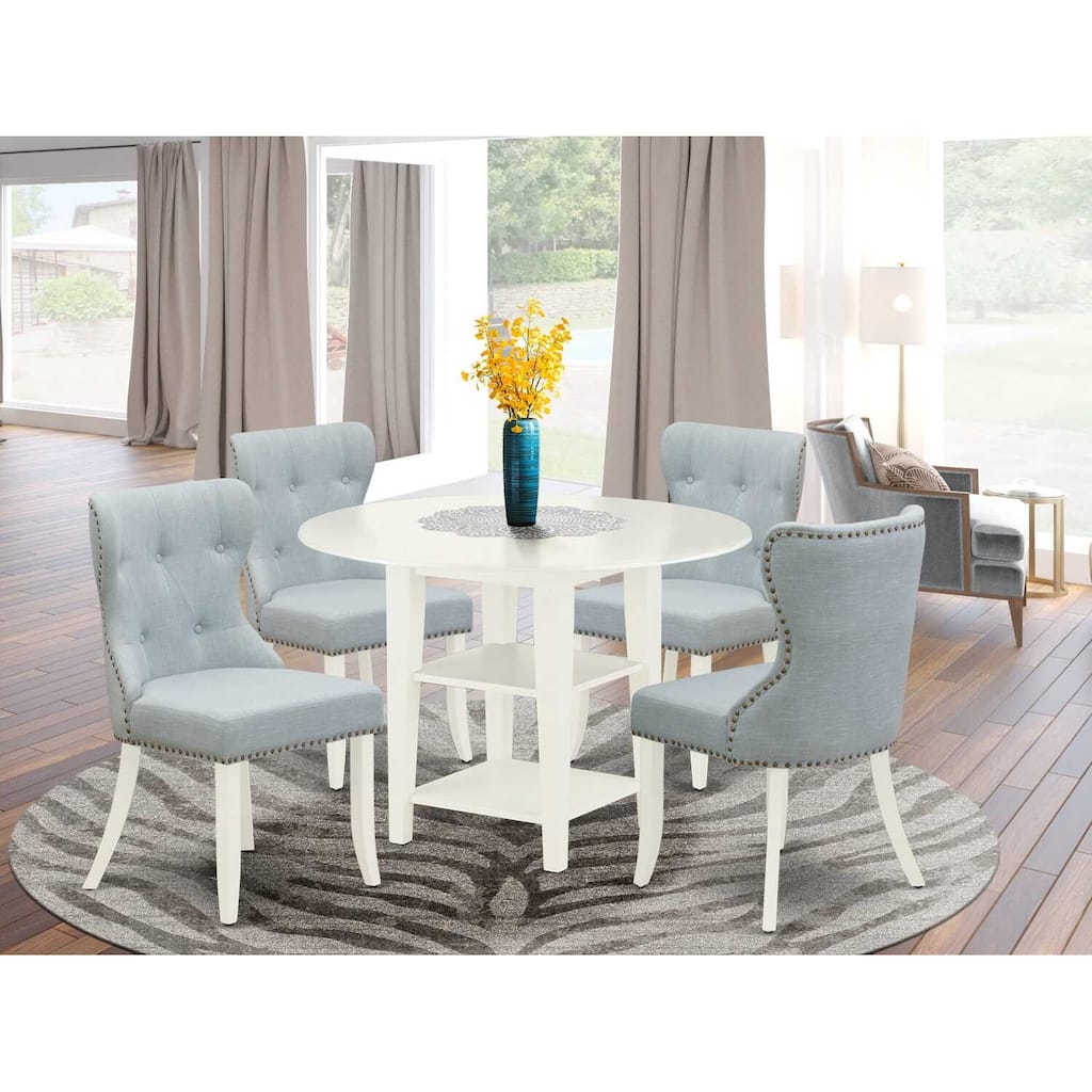 5-Piece Linen White Finish Solid Wood Top - Dining Room Set - Seats 4