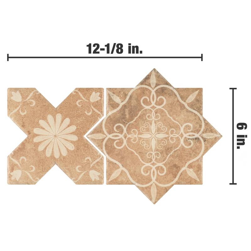 Merola Tile Tech Land Star Fire Temple/Cross Fire Temple 6" x 12" Porcelain Floor and Wall Tile - 2 Tiles