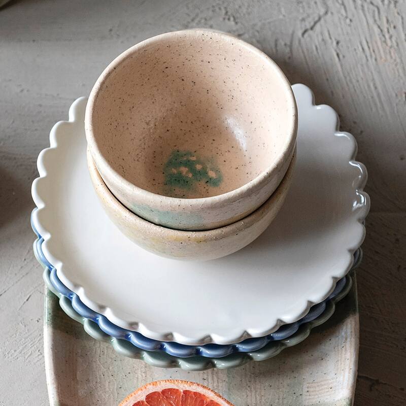 Stoneware Plate with Scalloped Edge - 8.0"L x 8.0"W x 0.9"H