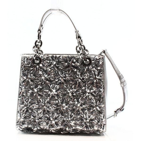 Michael Kors New Silver Fl Burst Leather Small Satchel Bag Michael Kors New Silver Fl Burst Leather Small Satchel Bag Purse