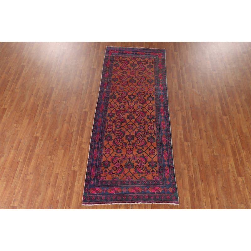Over-Dyed Sirjan Persian Vintage Runner Rug Handmade Wool Carpet - 3'11"x 9'10"