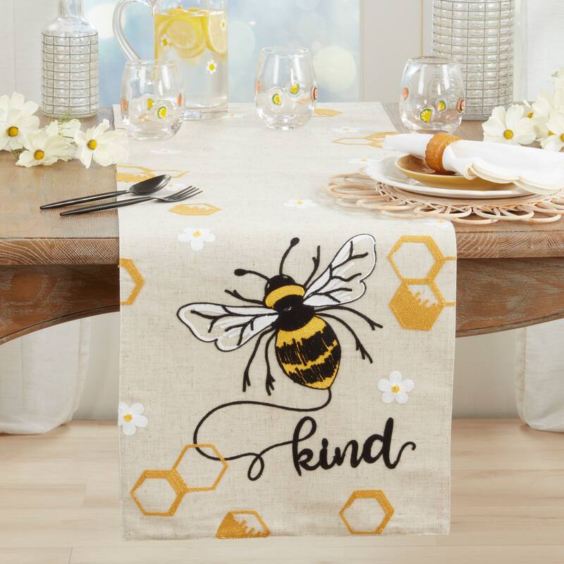 Linen Blend Bee Kind Honeycomb Table Runner - 16"x70"