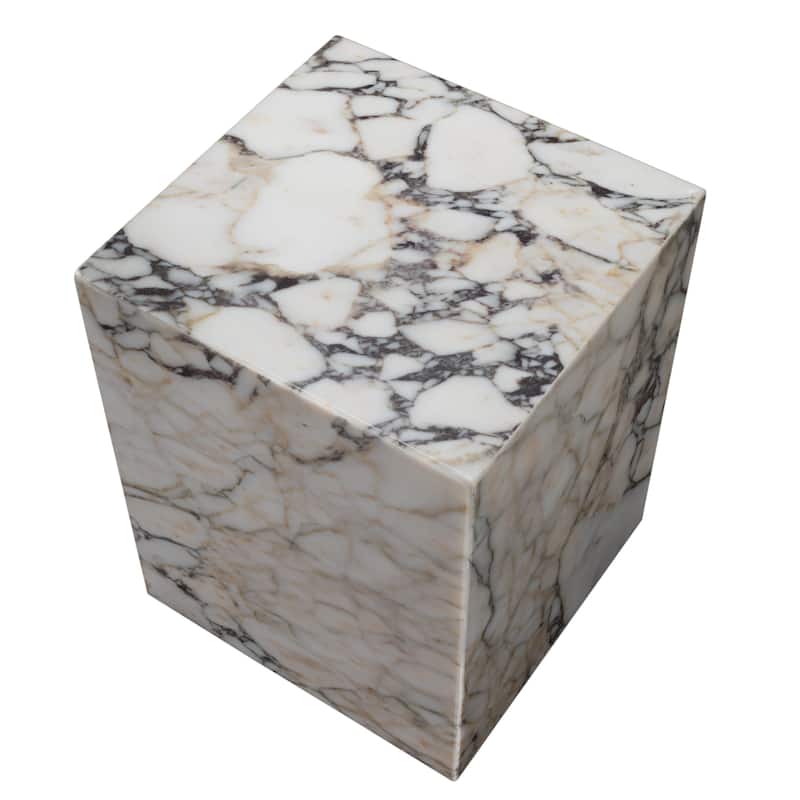 HomeRoots 20" Ivory Marble Square Block End Table - 15 in. x 20 in. x 15 in.
