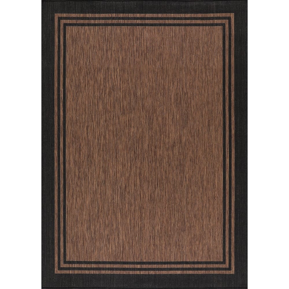 Washable Bordered Indoor Outdoor Rug for Patio, Deck, Porch