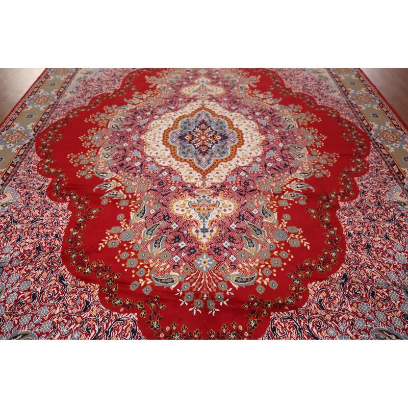 Paisley Red Floral Kashan Turkish Area Rug Bedroom Machine Made Carpet - 9'8" x 12'9"