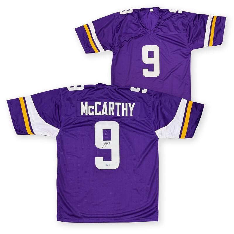 J.J. McCarthy Autographed Custom Pro Style Purple Signed Football Jersey Beckett COA - 8' x 11'