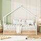 preview thumbnail 2 of 28, Full Size Metal House Bed with Two Drawers and Roof for Kids, Boys and Girls, Bedroom