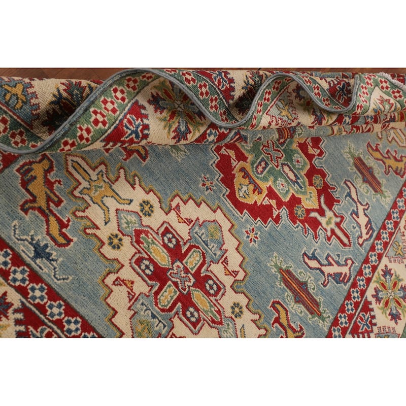 Light Blue Kazak Oriental Area Rug Handmade Bedroom Wool Carpet - 4'10" x 6'5"