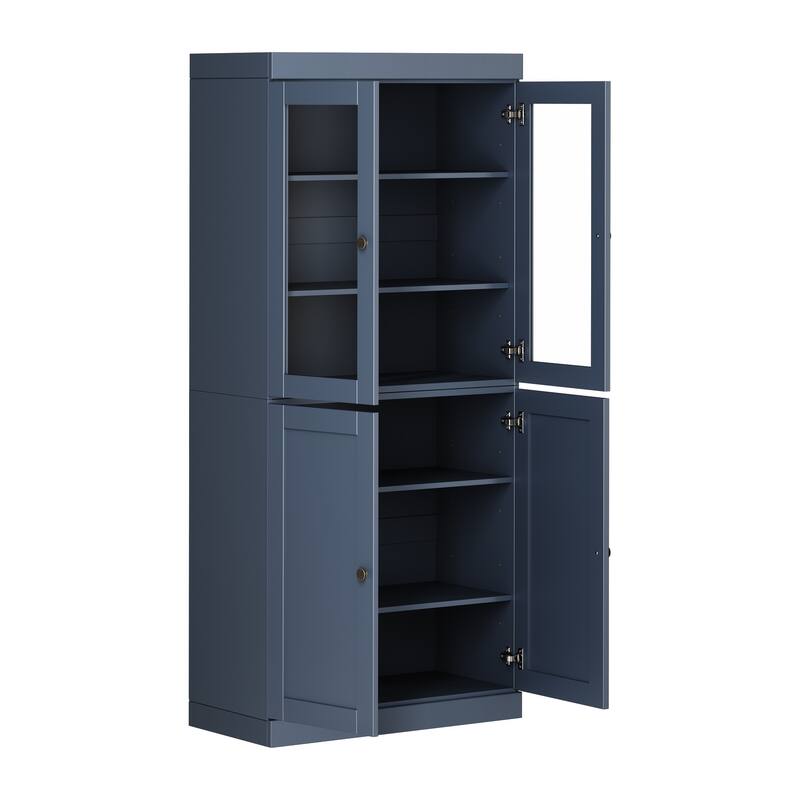 Palace Imports 100% Solid Wood 6-Shelf Bookcase with Clear Glass, Shaker Doors and Adjustable Shelves
