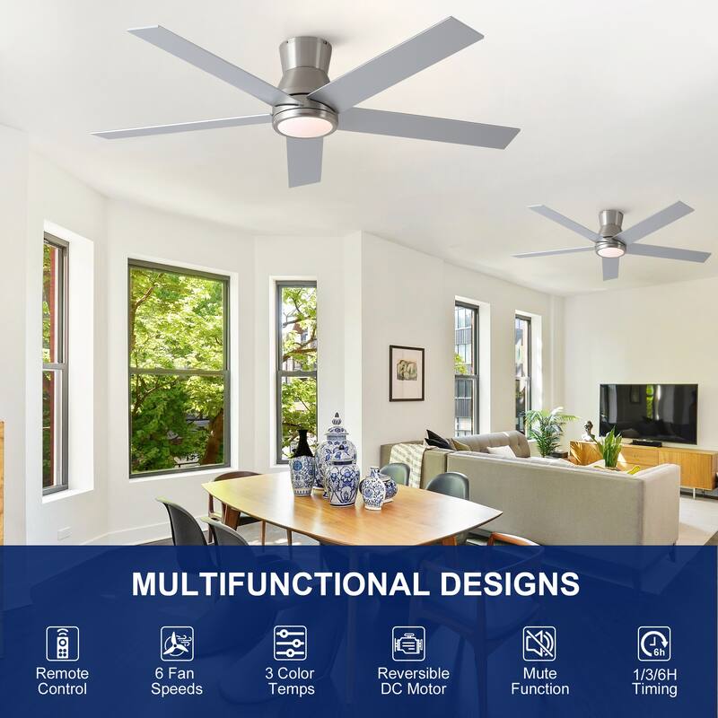 YUHAO AeroLite 48 in. Indoor White Low Profile Standard Ceiling Fan with Bright White Integrated LED Light Kit, Remote Included