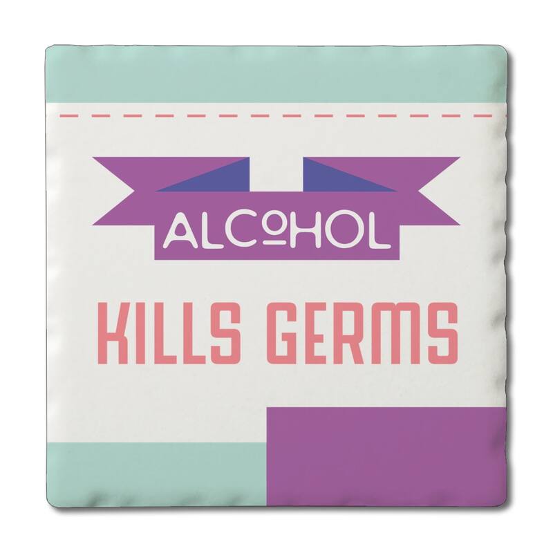 Germs 4 Pack Absorbent Stone Coasters with Cork Backing 4" Square Made in The USA Absorbent Wipes Clean - Multi