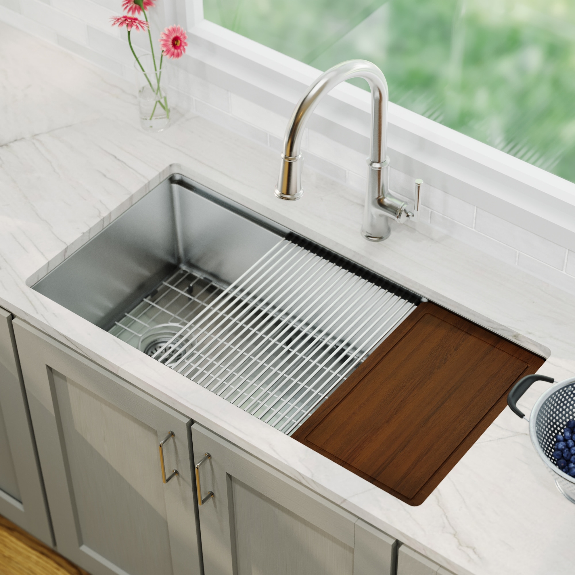 Karran Elite WS-38-PK1 Undermount 36" Single Bowl Stainless Steel Workstation Kitchen Sink - Stainless Steel