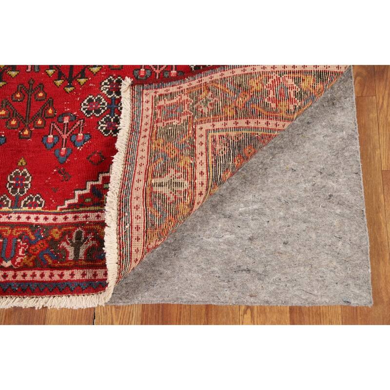 Red Geometric Joshaghan Persian Area Rug Handmade Wool Carpet - 4'3" x 6'11"