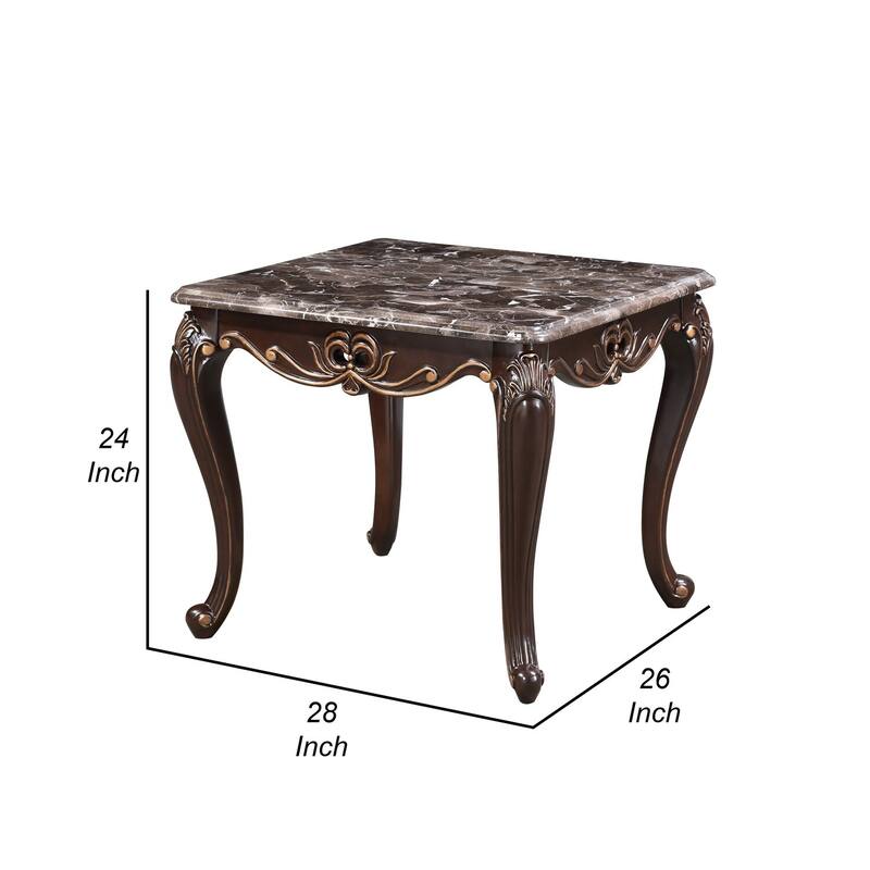 28 in. Chrerry Brown Rectangle Faux Marble End Table, Sturdy Build End Side Table for Living Rooms